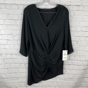 Zara Basic Women’s Top Chiffon Beaded V Neck New Size Small